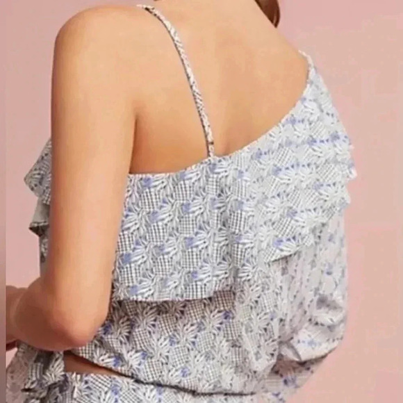 Maeve  Imelda Pineapple Print  Blue & White One Shoulder Cami Blouse Size Large - Picture 3 of 13